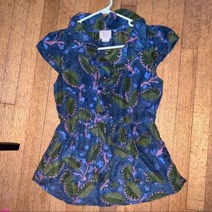 Anthropologie Multicolor Leaf Print Blouse